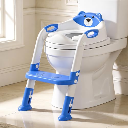 Potty Training Seat with Step Stool Ladder, SKYROKU Potty Training Toilet for Kids Boys Girls Toddlers - Comfortable Safe Potty Seat with Anti-Slip Pads Ladder Navy Blue