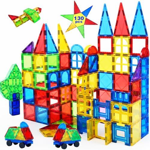 MAGBLOCK Magnetic Tiles Building Blocks 130 Pcs Magnet Tiles for Kids Ages 4-8 Magnetic Toys for Boys and Girls Ages 8-10