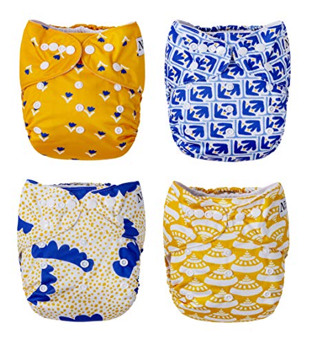 Nora's Nursery Cloth Pocket Diapers 4 Pack with 4 Inserts - Waterproof Cover, Washable, Reusable & One Size Adjustable Pocket Diapers for Newborns and Toddlers - Sicilian Summer