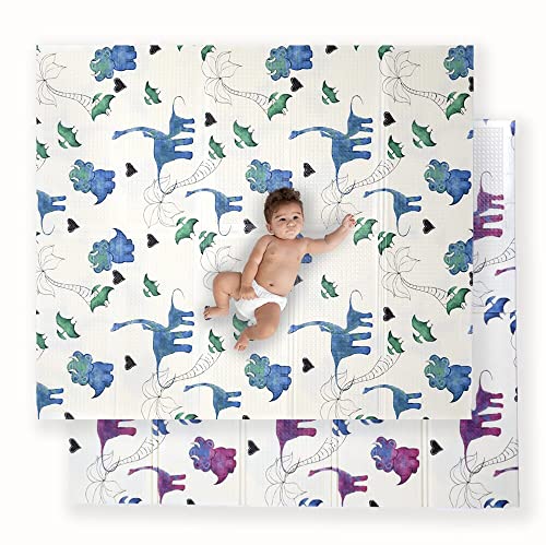 JumpOff Jo Baby Play Mat - Large Folding Foam Play Mat for Infants, Babies, Toddlers, Waterproof, Double-Sided (70" x 59") - Tiny Dinos