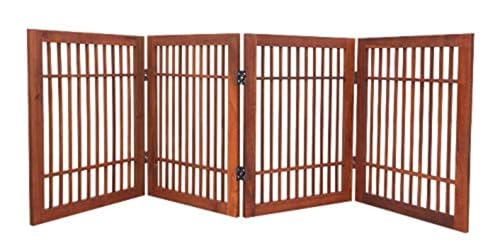 Pet Dog Gate Strong and Durable Freestanding Folding Acacia Hardwood Portable Wooden Fence Indoors or Outdoors by Urnporium (Brown Pet Gate, 4 Panel 24" Tall)