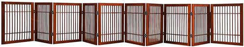 Urnporium Pet Dog Gate Strong and Durable Freestanding Folding Acacia Hardwood Portable Wooden Fence Indoors or Outdoors Foldable pet Barrier for The House (Brown Pet Gate, 10 Panel 24" Tall)