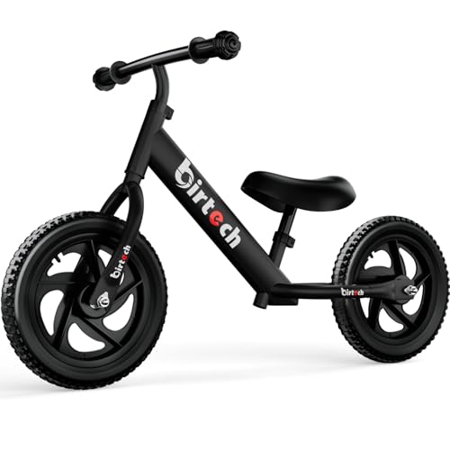 Birtech Balance Bike for 2,3,4,5 Year Old Kids, 12 Inch Toddler Balance Bike Kids Indoor Outdoor Toys, No Pedal Training Bicycle with Adjustable Seat Height, Airless Tire, Black