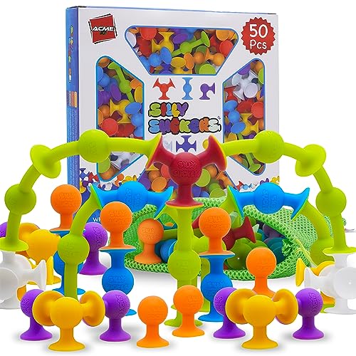 50 Pcs Baby Suction Toys - Fun Baby Bath Toys, Squigz, Bath Toys for Toddlers, Educational Toddler Sensory Toys, Interactive Play of Building Toys, Montessori Toys Stocking Stuffers for Kids