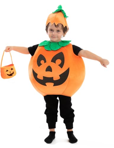 Spooktacular Creations Halloween Pumpkin Costume Kids with Basket Outfit for Toddler Child Halloween Dress Up Party
