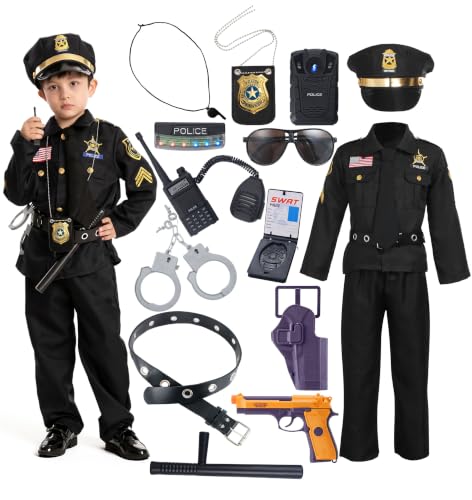 Spooktacular Creations 14PCS Halloween Police Costume for Kids, Police Officer Costume for Boys, Toddler RolePlay Party