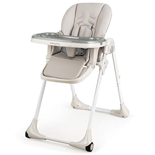 BABY JOY Convertible High Chair for Babies & Toddlers, Height Adjustable, Grow & Go High Chair w/Recline & Footrest, Removable Double Tray, Portable Baby Dinning Chair with Wheels (Gray)