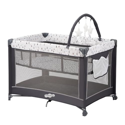 Pamo Babe Portable Playard,Sturdy Play Yard with Padded Mat and Toy bar