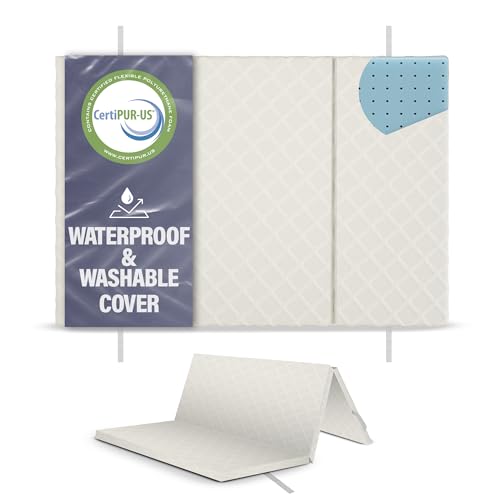 Sleepah Pack and Play Mattress Waterproof & Washable Cover Foldable Tri-Fold Pad 38 x 26 x 1.5 Pad for Babies and Toddlers Play Yards Mattresses Fits Most Playpens with Cary Bag