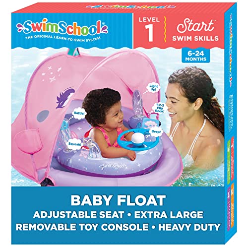 SwimSchool Infant Baby Pool Floats, Free Swimming, Super Buoyant  Ages 6-24 Months  Multiple Colors/Styles  Adjustable Canopies and Seats, Splash & Play Baby Floaties
