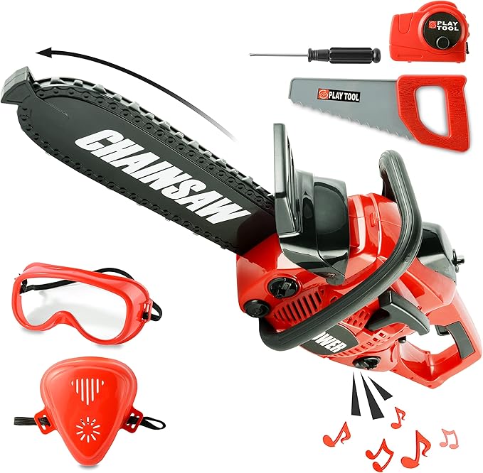 Toy Choi's Toy Chainsaw for Kids - Pretend Play Series Chainsaw Toy Tool Play Set, Outside Kids Chainsaw Toy Tool Set Outdoor Preschool Gardening Kids Tool Set Gift for Boys & Girls Age 3 4 5 and Up