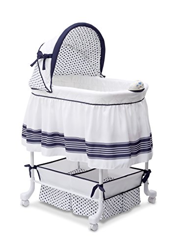 Delta Children Smooth Glide Bedside Bassinet - Portable Crib with Lights, Sounds and Vibrations, Marina