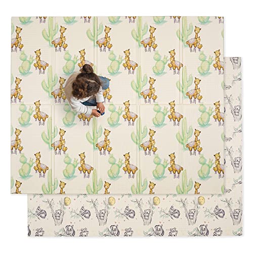 JumpOff Jo Baby Play Mat - Large Folding Foam Play Mat for Infants, Babies, Toddlers, Waterproof, Double-Sided (70" x 59") - Llama & Koala