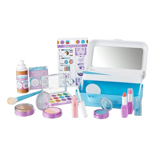 Melissa & Doug Love Your Look Pretend Makeup Kit (16 pcs)  Kids Vanity Set with Realistic Accessories, Mess-Free Fake Makeup for Girls, Dress-Up & Imaginative Play Toy, Ages 3++