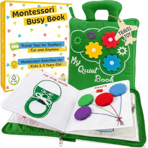 deMoca Montessori Busy Book Toddler Travel Toys 1-3, Activity Quiet Book Airplane Travel Toys for Toddlers 1-3, Busy Board with Car and Plane Activities, Boys & Girls