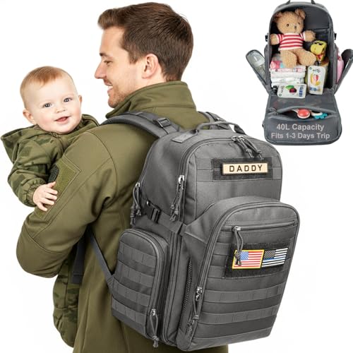 MIRACOL Military Diaper Bag for Men - Large Baby Diaper Backpack for Hiking Travel Trips Camping - Army Daddy Gear Backpack for Outdoor Enthusiast Dad Grey