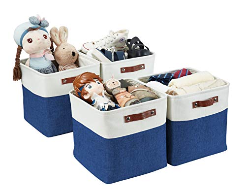 DECOMOMO Small Baskets | Storage Baskets for Organizing Shelves Linen Closet Bathroom Baby Cloth Nursery Fabric Bulk Decorative Empty Baskets for Gifts (Beige and White, Small - 6 Pack)