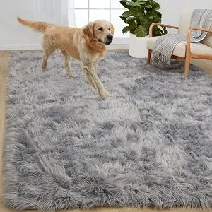 Gorilla Grip Fluffy Faux Fur Rug, 5x8, Machine Washable Soft Furry Area Rugs, Rubber Backing, Plush Floor Carpets for Baby Nursery, Bedroom, Living Room Shag Carpet, Luxury Home Decor, Gray