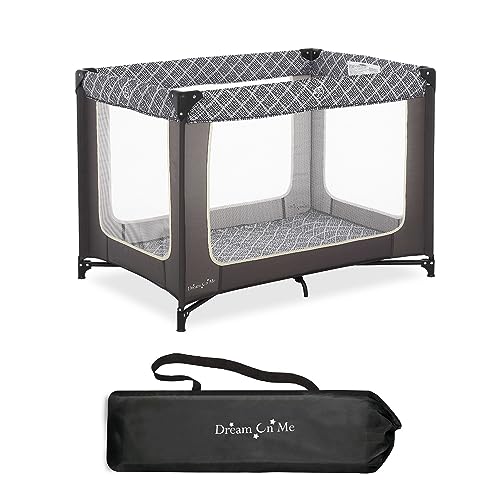 Dream On Me Zoom Portable Playard in Dark Grey, Lightweight, Packable and Easy Setup Baby Playard, Breathable Mesh Sides and Soft Fabric - Comes with a Removable Padded Mat
