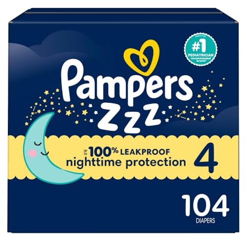 Pampers Overnight Diapers - Swaddlers Overnights - Size 4, 104 Count, Disposable Baby Diaper, Night Time Leak and Skin Protection