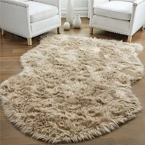 Gorilla Grip Fluffy Faux Fur Sheep Rug, Machine Washable Soft Furry Area Rugs, Rubber Backing, Plush Floor Carpets for Baby Nursery, Bedroom, Living Room Shag Carpet, Luxury Home Decor, 3x5, Beige