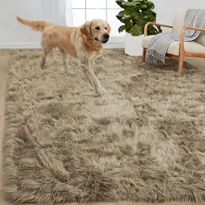 Gorilla Grip Fluffy Faux Fur Rug, 5x8, Machine Washable Soft Furry Area Rugs, Rubber Backing, Plush Floor Carpets for Baby Nursery, Bedroom, Living Room Shag Carpet, Luxury Home Decor, Beige