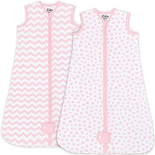 Comfy Cubs Baby Sleep Sack 12-18 Months, Large - Soft 100% Cotton Wearable Blanket for Babies & Toddlers - Breathable Sleeveless Sleep Bag for Baby with Covered Zipper - Pink