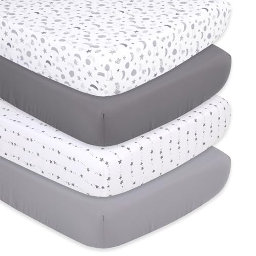 The Peanutshell 4-Pack Fitted Crib Sheet Set - Super Soft & Breathable Baby Girl or Boy Crib Sheets, Nursery Decor, Fit for Standard Mattress Cover- Celestial Moon & Stars