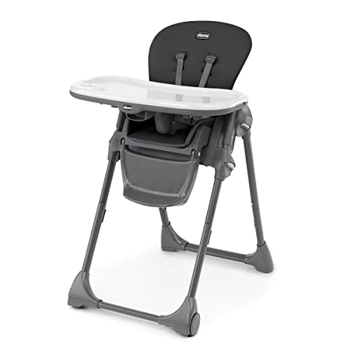 Chicco Polly Space-Saving Foldable High Chair with Easy-Clean Seat Pad, High Chair for Babies and Toddlers with Multi-Position Recline and Height Adjustment, for Children up to 40 lbs. | Black/Black