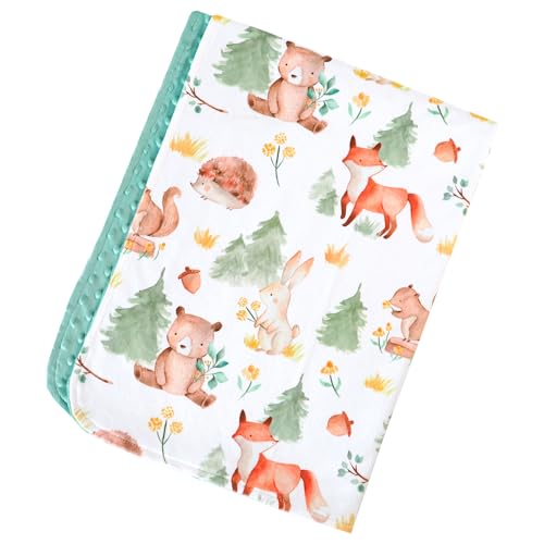 Premium Soft Plush Lightweight Minky Dot Toddler Baby Blanket for Newborn 30"x40" - Soft Baby Blanket for Boys and Girls - (Forest Friends Green) Unisex