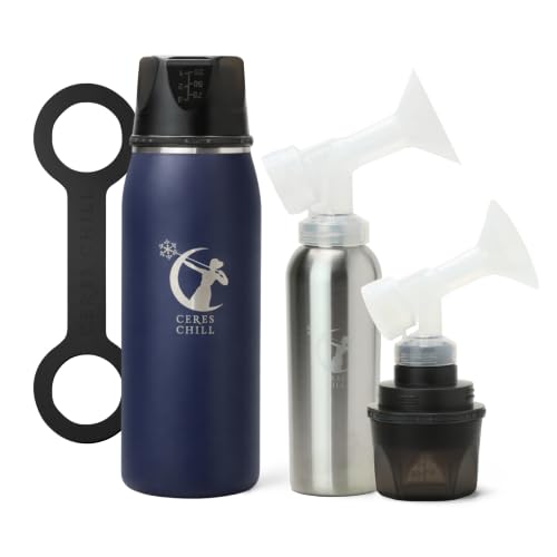 CERES CHILL OG Breastmilk Chiller, Reusable Storage Container, Up to 34 oz. - Bottle Cooler Keeps Milk at Safe Temperatures for Up to 20 Hours, Connects w/Most Pumps (Navy Blue)