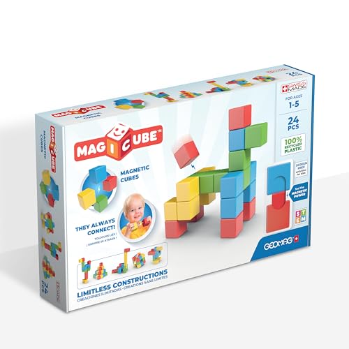 Geomag Magicube 24pcs Magnetic Blocks - Magnetic Building Blocks for Toddlers 1-3, Montessori Toys for 1+ Year Old, Autism Sensory Product, Magnets for Kids