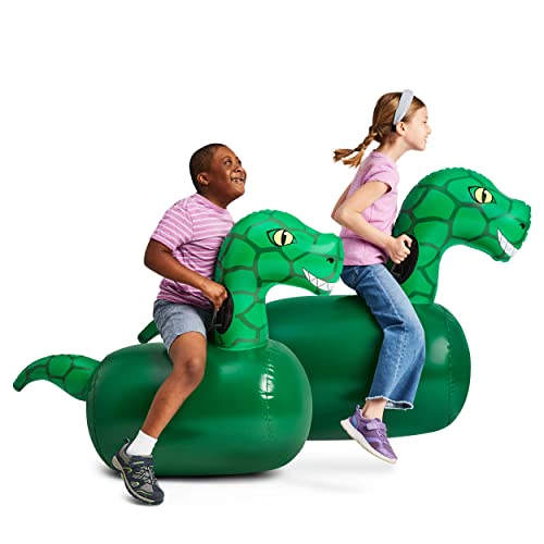Hearthsong Hop N Go Inflatable Dino Riding Bouncy Hopping Toys for Kids Ages 5+ - Ride On Bouncer Animal Hopper Jumping Toys for Outdoor Games