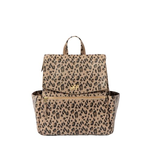 Freshly Picked Mini Classic Diaper Bag Backpack, Wipeable Vegan Leather, 8 Pockets Total (Leopard)