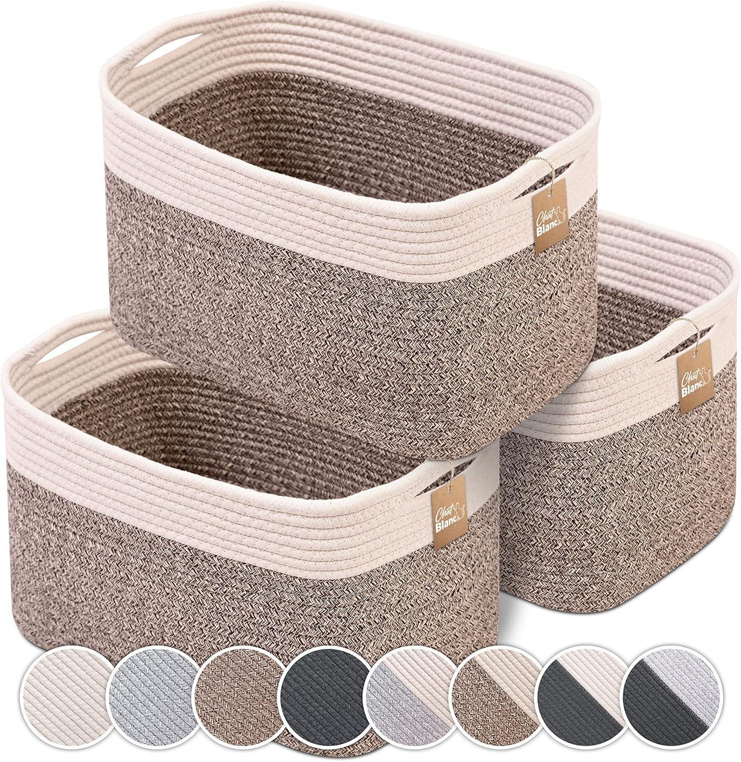 CHAT BLANC Cotton Rope Baskets (Off White & Brown)