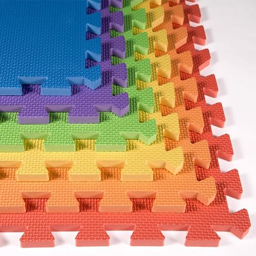FlooringInc's Rainbow & Natural Harmony Playmat - Kid Safe Foam Floor Tiles with Removable Edges - 2'x2', 1/2" Thick (Rainbow, 18 Tile Pack)