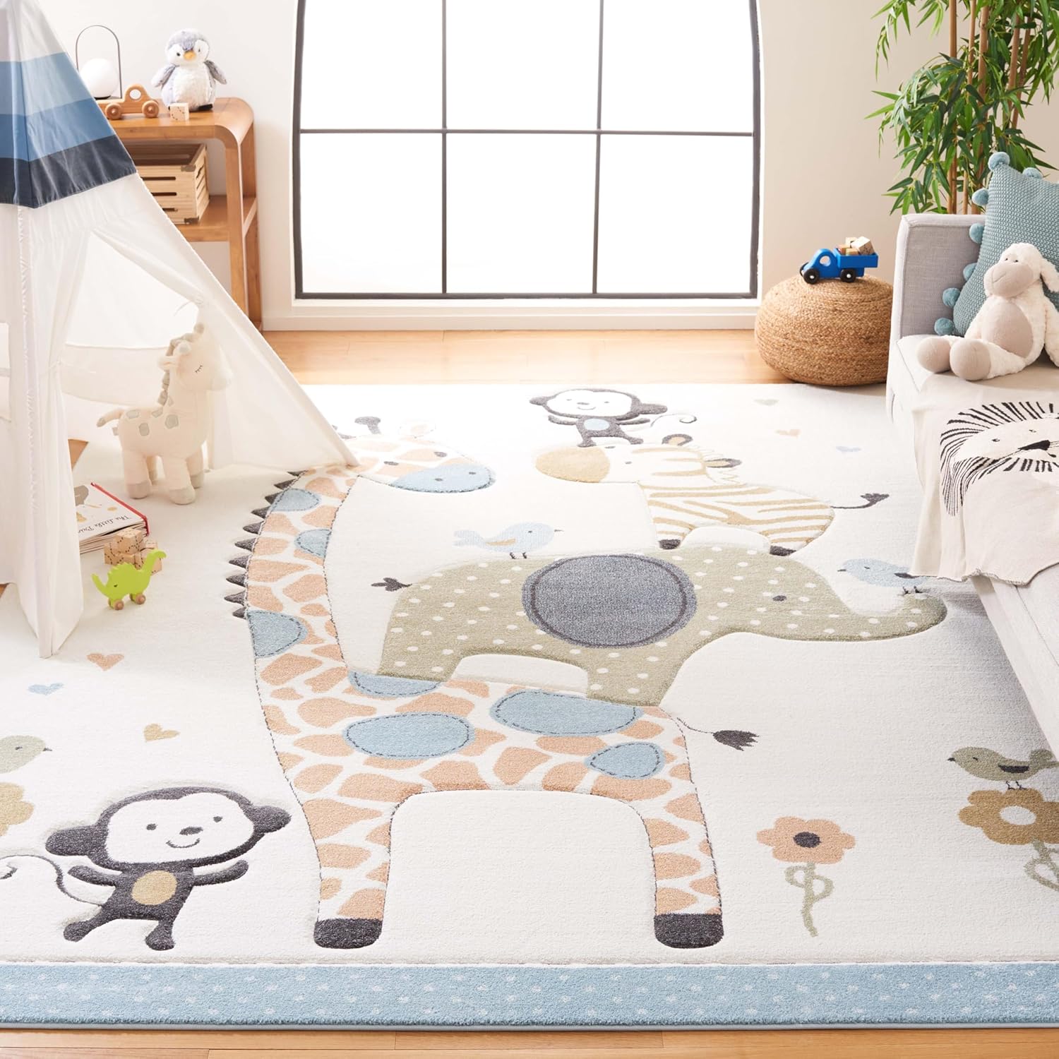 SAFAVIEH Carousel Kids Collection Area Rug - 9' x 12', Ivory, Animal Design, Non-Shedding & Easy Care, Ideal for High Traffic Areas for Boys & Girls in Playroom, Nursery, Bedroom (CRK120A)