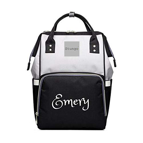 Personalized Large Diaper Bag Knapsack/Tote Bag/Backpack -Custom Monogram Embroidered for Infant/Baby Bag/ (Black/Grey)