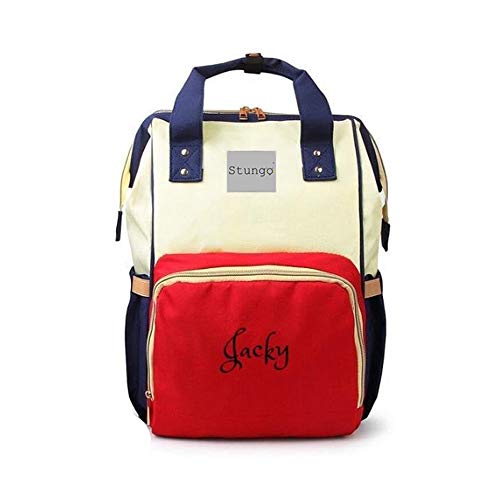 Personalized Large Diaper Bag Knapsack/Tote Bag/Backpack -Custom Monogram Embroidered for Infant/Baby Bag/ (Blue Red Cream)