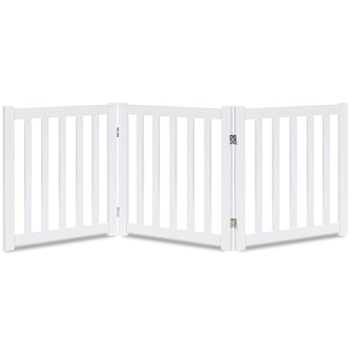LZRS 3-Panel Wooden Free Standing Foldable Dog Gate Indoor  24" High,Step-Over Safety Pet Gate for Doorways, Stairs, Hallways, Indoor Dog Barrier for Small to Medium Dogs & Puppies, White