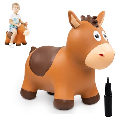 Bouncy Horse Hopping Toys, Inflatable Animal Horse Toys for Toddlers 1-3, Outdoor Indoor Bounce and Ride On Bouncer for Boys Girls, Birthday Gifts for 18 Months 2 3 4 5 6 Year Old with Pump