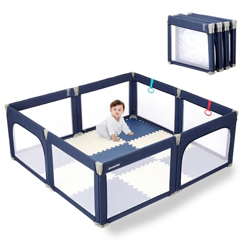 Doradotey Baby Playpen Foldable for Toddlers 1-3, Size and Shape Adjustable Enclosure, 8-Panels Detachable Gate 79x71 Large Indoor Playard, Easy Assembly and Clean, Safety Fence Play Area, Blue