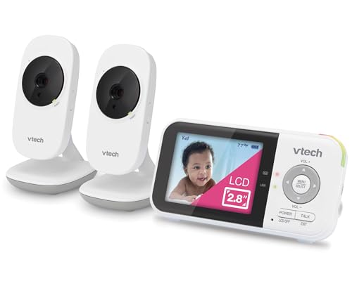 VTech VM819-2 Baby Monitor, 2.8 Screen, 2 Cameras, 1000ft Range, Night Vision, 2-Way Audio, Temperature Sensor, Lullabies, Secured Transmission No WiFi
