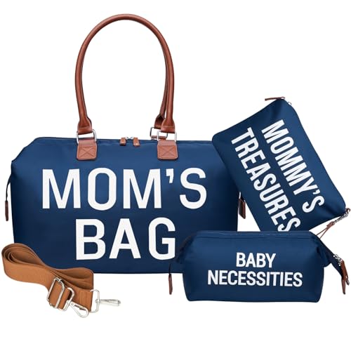 printe Mommy Diaper Bag Tote for Boys with 2 Organizer Pouches, Large Capacity Mom's Bag for Hospital and Weekender Travel, Functional Baby Diaper Bags, Navy