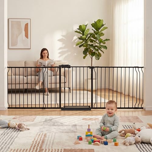 COSEND Narrow Baby Gate 24 Inch Small Black Tension Indoor Safety Gates Auto Close Walk Through Metal Narrow Dog Gate for The House Doorways Stairs (24.02"-27.56"/61-70CM, Black)