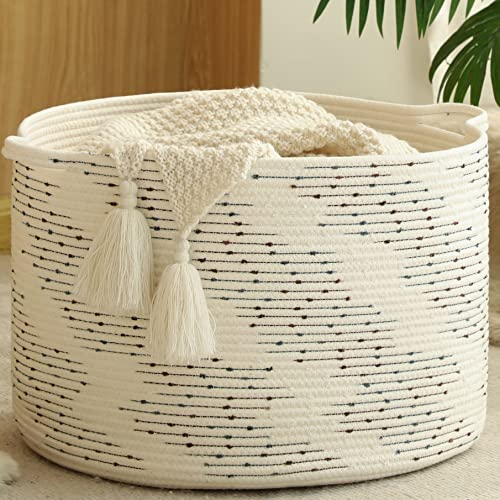KAKAMAY Large Blanket Basket (Off White with Dots)