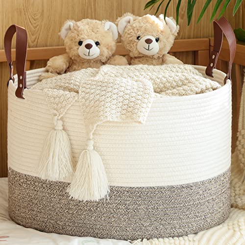 KAKAMAY Large Blanket Basket (White/Beige)