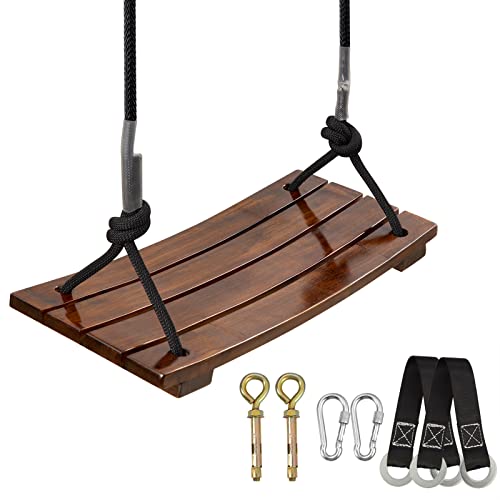 PELLOR Wood Swing Seat, Carbonized Hanging Wood Tree Swing 16.9 x7.9 x0.5 in for Adult Kids Children Anticorrosive & 100% Waterproof Wooden Swing Set 440lbs Load Indoor Outdoor Backyard Play