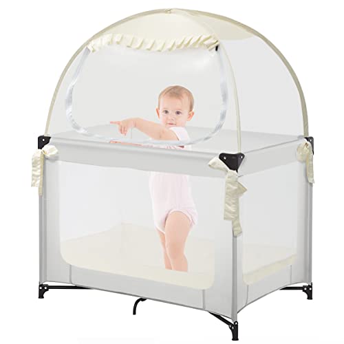 Pop Up Pack N Play Tent, Baby Net to Keep Toddler in, Mini Crib Canopy for Pack and Play, See Through, Breathable & Portable