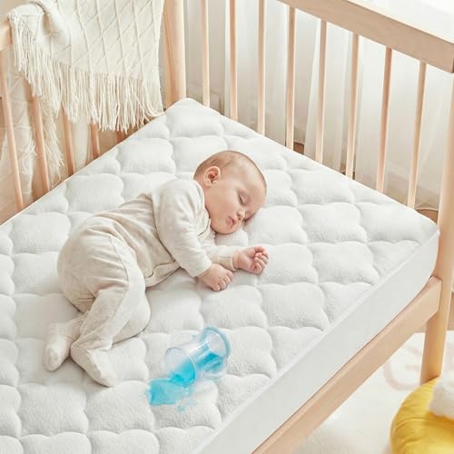 SLEEP ZONE Waterproof Crib Mattress Protector Pad 2-Pack - Quilted, Fitted Baby Mattress Cover 28"x52" - Soft Breathable Toddler Mattress Pad Noiseless Infant Bed Topper - Deep Pocket 14", White
